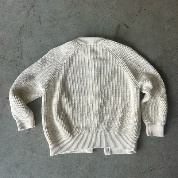 Demylee Women’s Classic Cream Button-Up Chunky Cotton Cardigan 3/4 Sleeve Size S - Picture 3 of 3